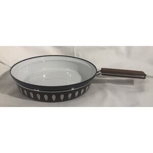 Vintage Cathrineholm Brown Lotus Enamel Skillet/Frying Pan Wood Handle RARE 10.5